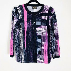 BOB MACKIE sweater cardigan button down Black and Pink size Medium